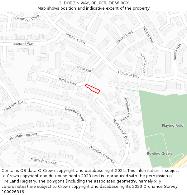 3, BOBBIN WAY, BELPER, DE56 0GX: Location map and indicative extent of plot