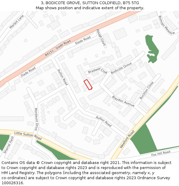 3, BODICOTE GROVE, SUTTON COLDFIELD, B75 5TG: Location map and indicative extent of plot