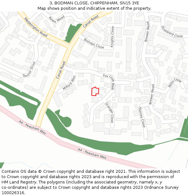 3, BODMAN CLOSE, CHIPPENHAM, SN15 3YE: Location map and indicative extent of plot