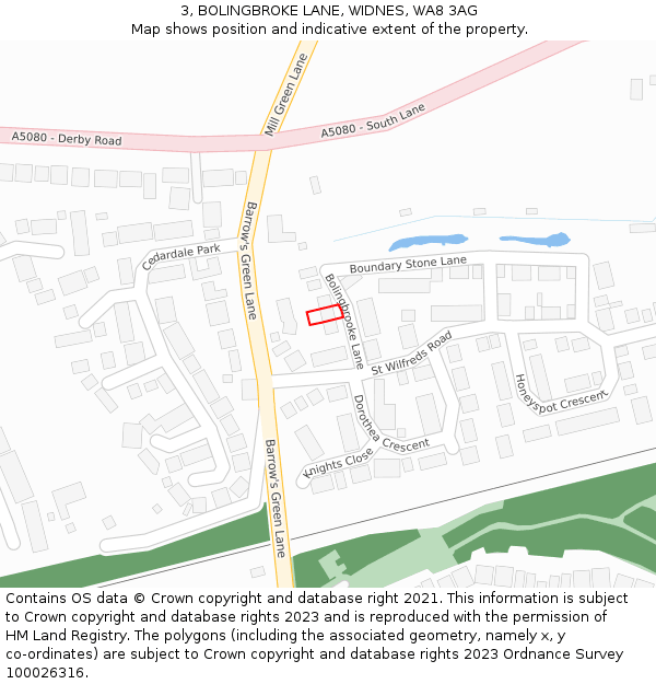 3, BOLINGBROKE LANE, WIDNES, WA8 3AG: Location map and indicative extent of plot