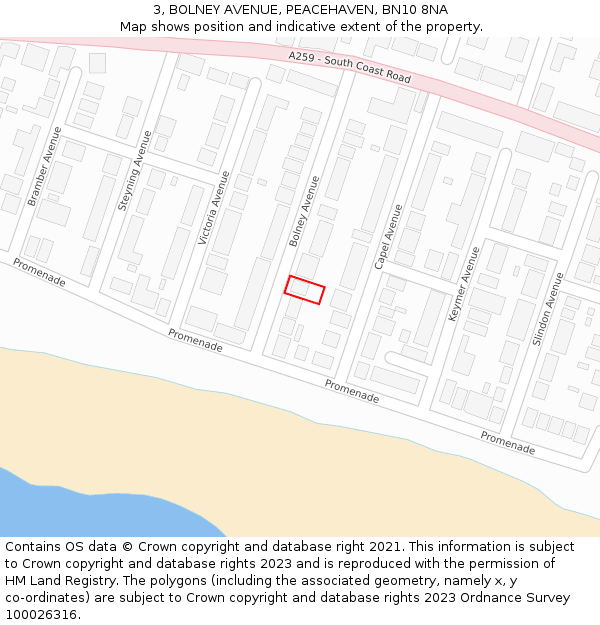 3, BOLNEY AVENUE, PEACEHAVEN, BN10 8NA: Location map and indicative extent of plot