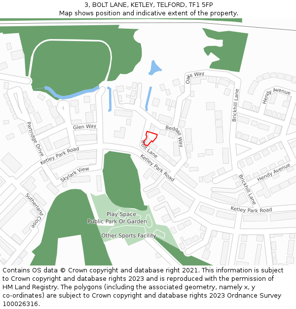 3, BOLT LANE, KETLEY, TELFORD, TF1 5FP: Location map and indicative extent of plot