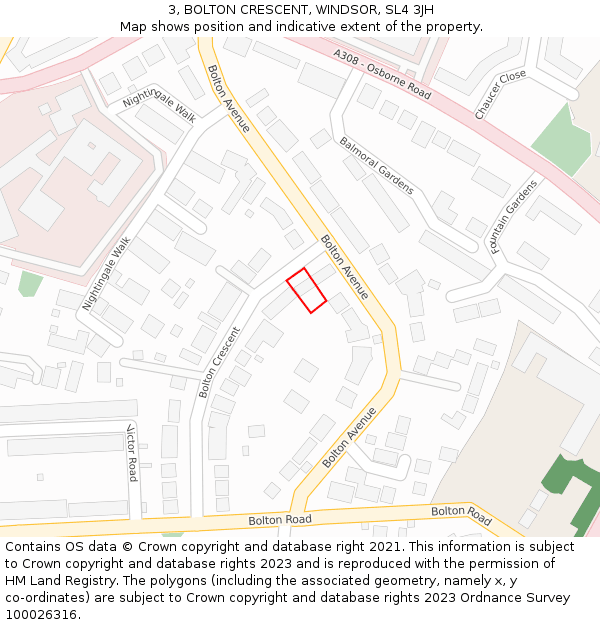 3, BOLTON CRESCENT, WINDSOR, SL4 3JH: Location map and indicative extent of plot