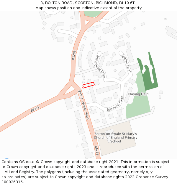 3, BOLTON ROAD, SCORTON, RICHMOND, DL10 6TH: Location map and indicative extent of plot