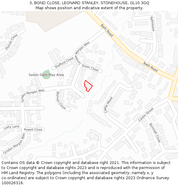 3, BOND CLOSE, LEONARD STANLEY, STONEHOUSE, GL10 3GQ: Location map and indicative extent of plot