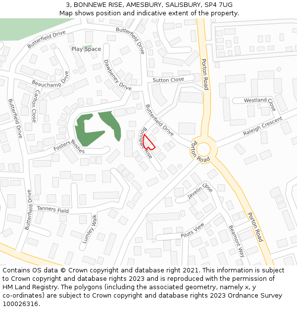 3, BONNEWE RISE, AMESBURY, SALISBURY, SP4 7UG: Location map and indicative extent of plot