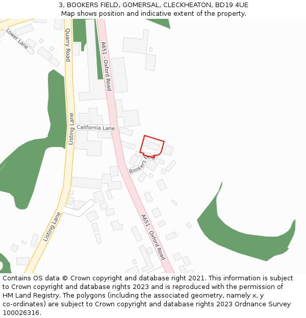 3, BOOKERS FIELD, GOMERSAL, CLECKHEATON, BD19 4UE: Location map and indicative extent of plot