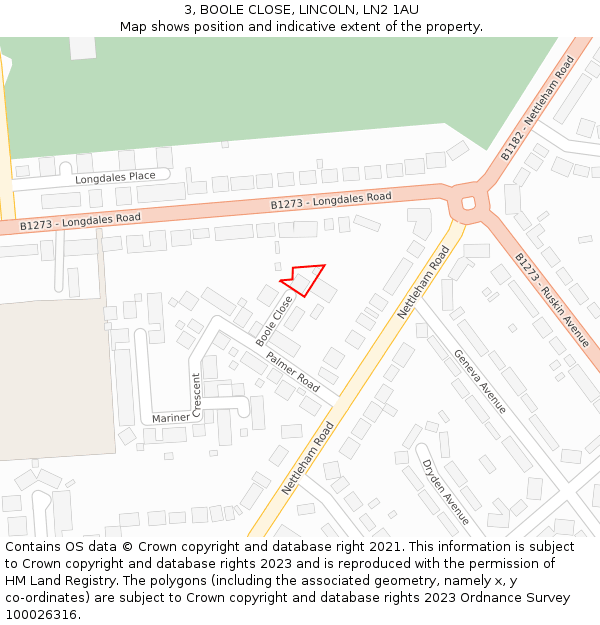 3, BOOLE CLOSE, LINCOLN, LN2 1AU: Location map and indicative extent of plot