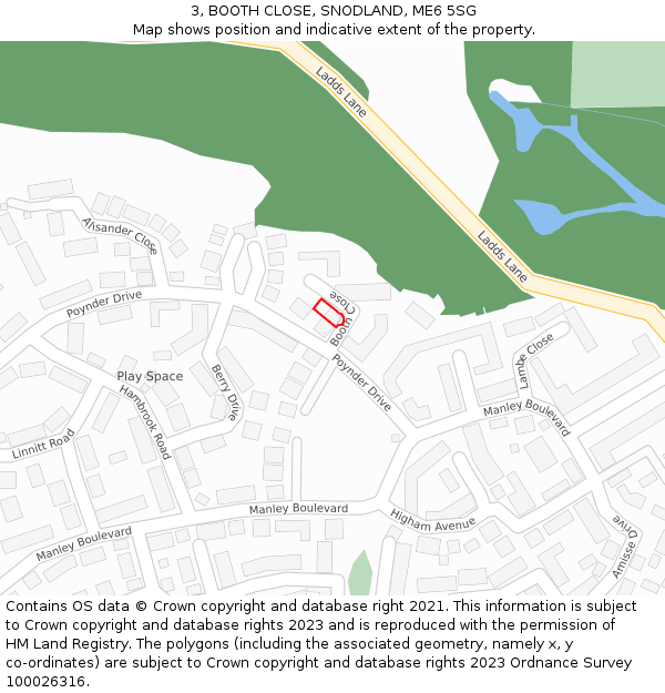 3, BOOTH CLOSE, SNODLAND, ME6 5SG: Location map and indicative extent of plot