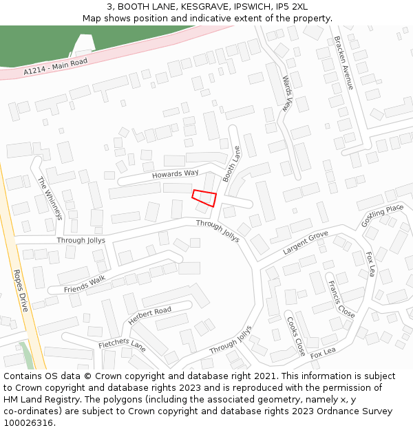 3, BOOTH LANE, KESGRAVE, IPSWICH, IP5 2XL: Location map and indicative extent of plot