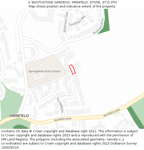 3, BOOTHSTONE GARDENS, YARNFIELD, STONE, ST15 0TN: Location map and indicative extent of plot