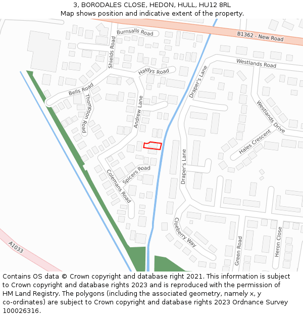 3, BORODALES CLOSE, HEDON, HULL, HU12 8RL: Location map and indicative extent of plot