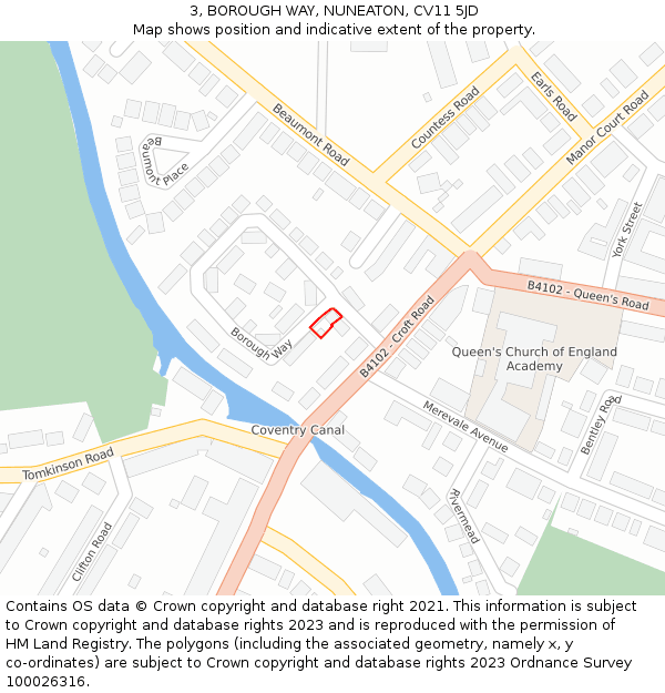 3, BOROUGH WAY, NUNEATON, CV11 5JD: Location map and indicative extent of plot