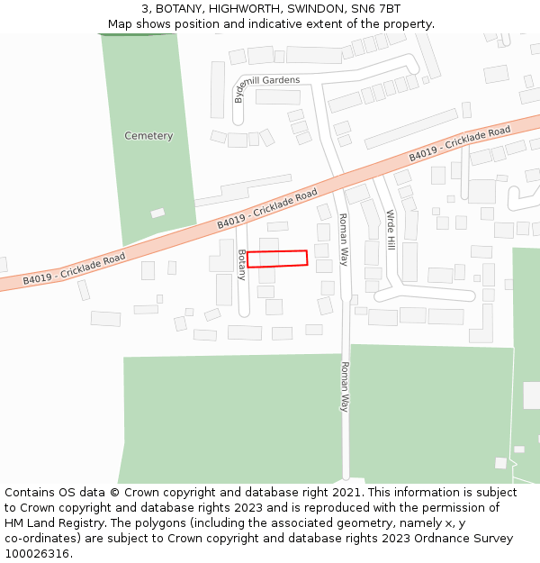 3, BOTANY, HIGHWORTH, SWINDON, SN6 7BT: Location map and indicative extent of plot
