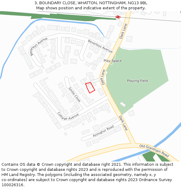 3, BOUNDARY CLOSE, WHATTON, NOTTINGHAM, NG13 9BL: Location map and indicative extent of plot