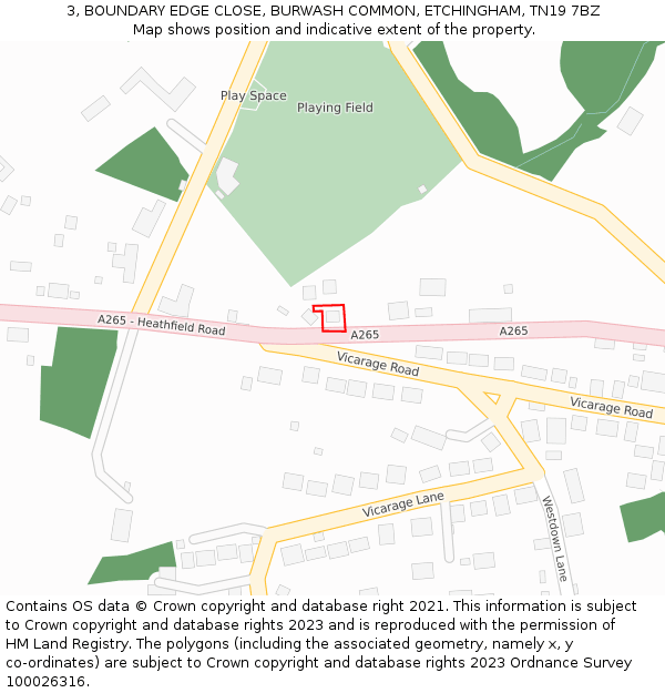 3, BOUNDARY EDGE CLOSE, BURWASH COMMON, ETCHINGHAM, TN19 7BZ: Location map and indicative extent of plot