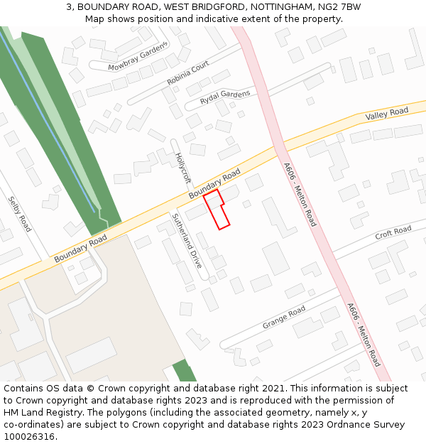 3, BOUNDARY ROAD, WEST BRIDGFORD, NOTTINGHAM, NG2 7BW: Location map and indicative extent of plot