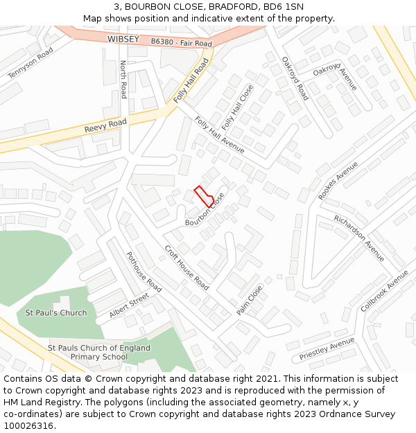 3, BOURBON CLOSE, BRADFORD, BD6 1SN: Location map and indicative extent of plot