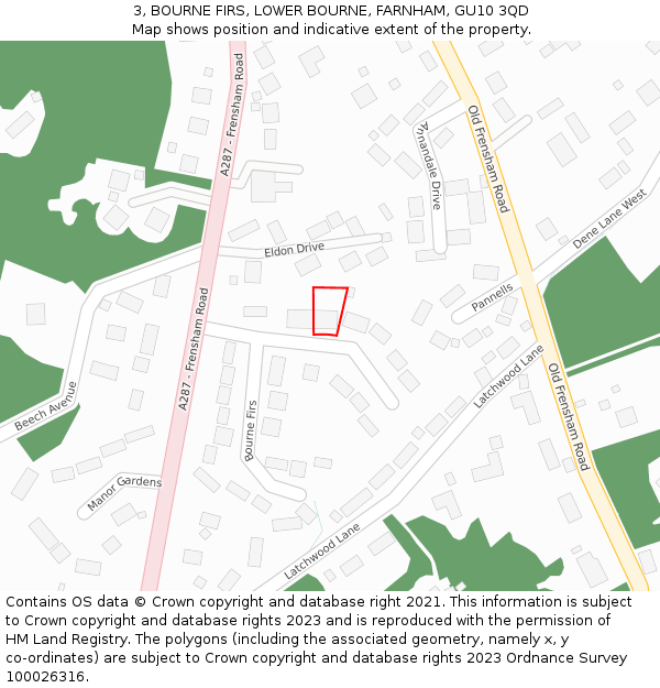 3, BOURNE FIRS, LOWER BOURNE, FARNHAM, GU10 3QD: Location map and indicative extent of plot