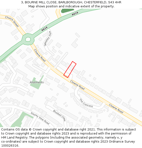 3, BOURNE MILL CLOSE, BARLBOROUGH, CHESTERFIELD, S43 4HR: Location map and indicative extent of plot