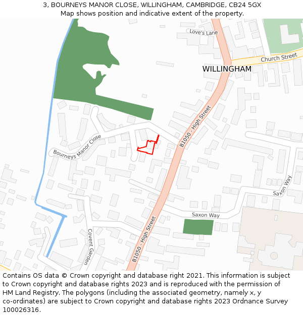 3, BOURNEYS MANOR CLOSE, WILLINGHAM, CAMBRIDGE, CB24 5GX: Location map and indicative extent of plot