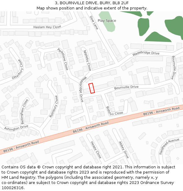 3, BOURNVILLE DRIVE, BURY, BL8 2UF: Location map and indicative extent of plot