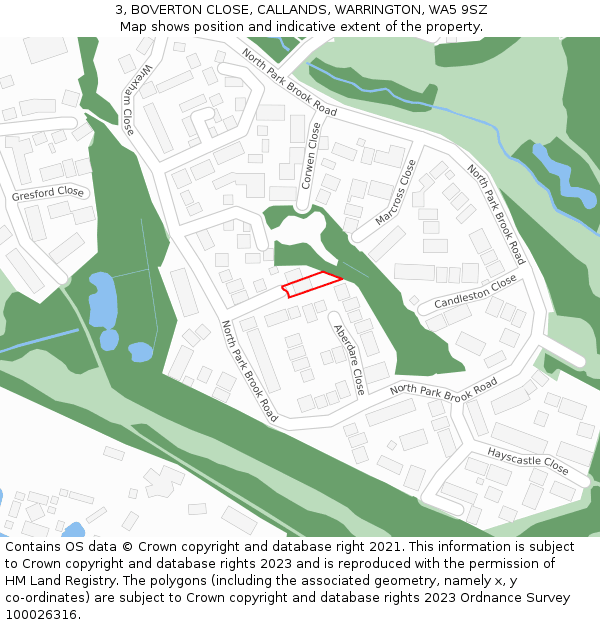 3, BOVERTON CLOSE, CALLANDS, WARRINGTON, WA5 9SZ: Location map and indicative extent of plot