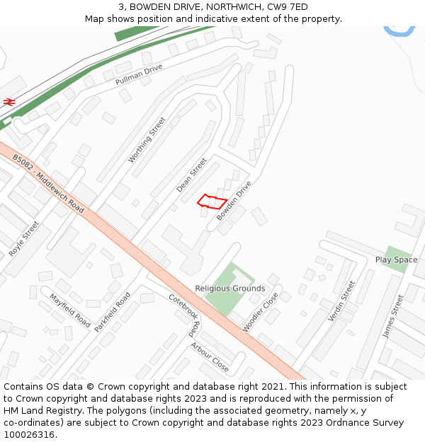 3, BOWDEN DRIVE, NORTHWICH, CW9 7ED: Location map and indicative extent of plot
