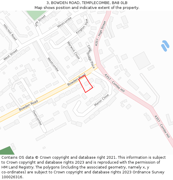 3, BOWDEN ROAD, TEMPLECOMBE, BA8 0LB: Location map and indicative extent of plot