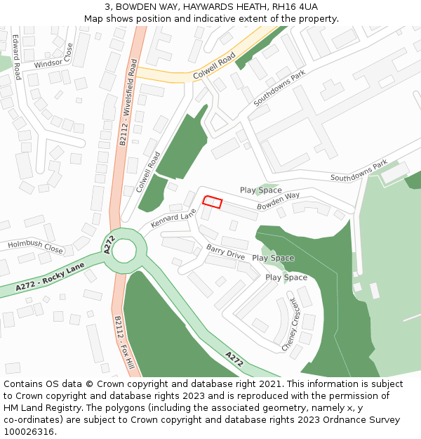 3, BOWDEN WAY, HAYWARDS HEATH, RH16 4UA: Location map and indicative extent of plot