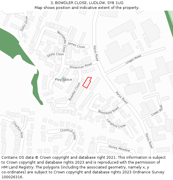 3, BOWDLER CLOSE, LUDLOW, SY8 1UG: Location map and indicative extent of plot