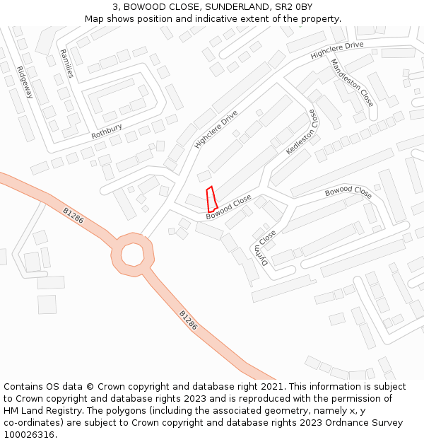 3, BOWOOD CLOSE, SUNDERLAND, SR2 0BY: Location map and indicative extent of plot