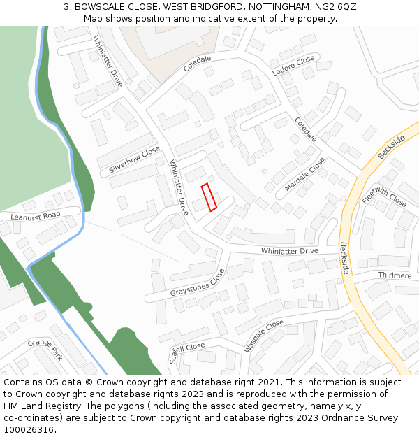 3, BOWSCALE CLOSE, WEST BRIDGFORD, NOTTINGHAM, NG2 6QZ: Location map and indicative extent of plot