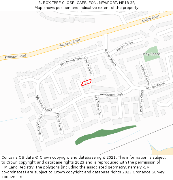 3, BOX TREE CLOSE, CAERLEON, NEWPORT, NP18 3RJ: Location map and indicative extent of plot