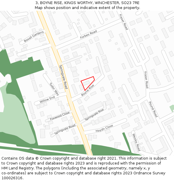 3, BOYNE RISE, KINGS WORTHY, WINCHESTER, SO23 7RE: Location map and indicative extent of plot