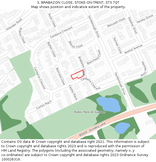 3, BRABAZON CLOSE, STOKE-ON-TRENT, ST3 7QT: Location map and indicative extent of plot