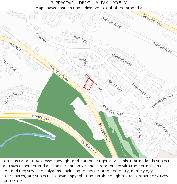 3, BRACEWELL DRIVE, HALIFAX, HX3 5HY: Location map and indicative extent of plot