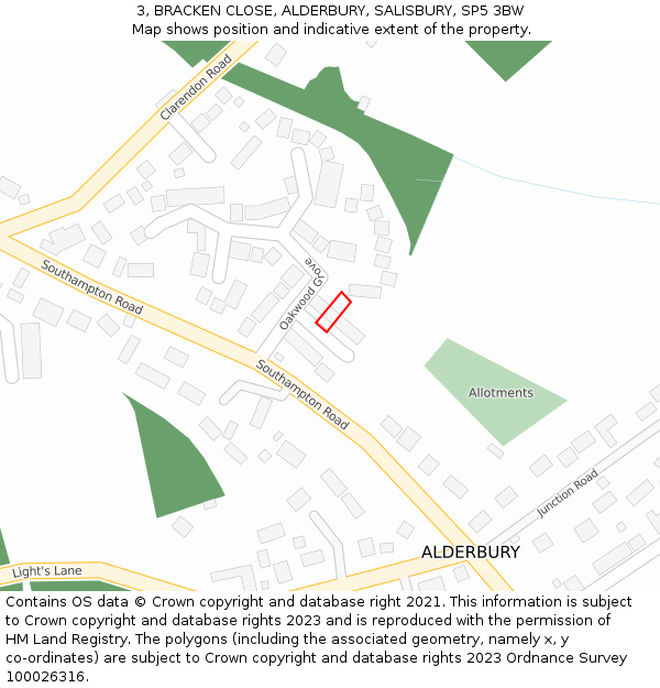 3, BRACKEN CLOSE, ALDERBURY, SALISBURY, SP5 3BW: Location map and indicative extent of plot