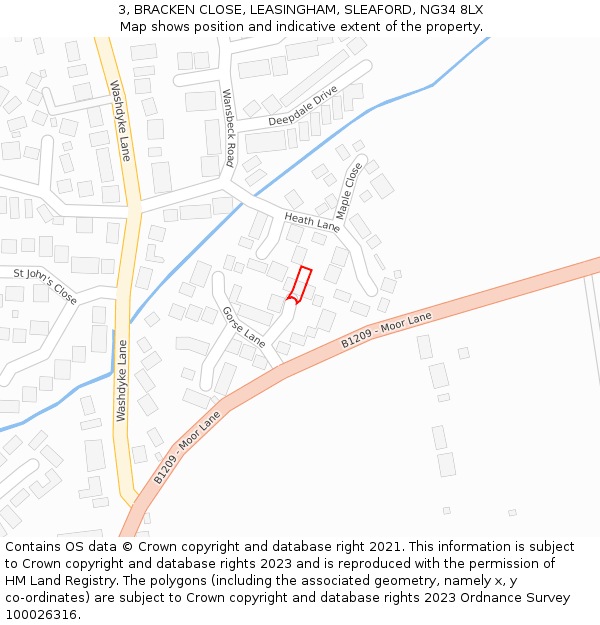 3, BRACKEN CLOSE, LEASINGHAM, SLEAFORD, NG34 8LX: Location map and indicative extent of plot