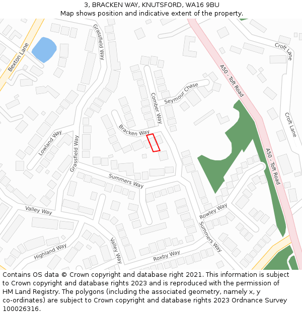 3, BRACKEN WAY, KNUTSFORD, WA16 9BU: Location map and indicative extent of plot