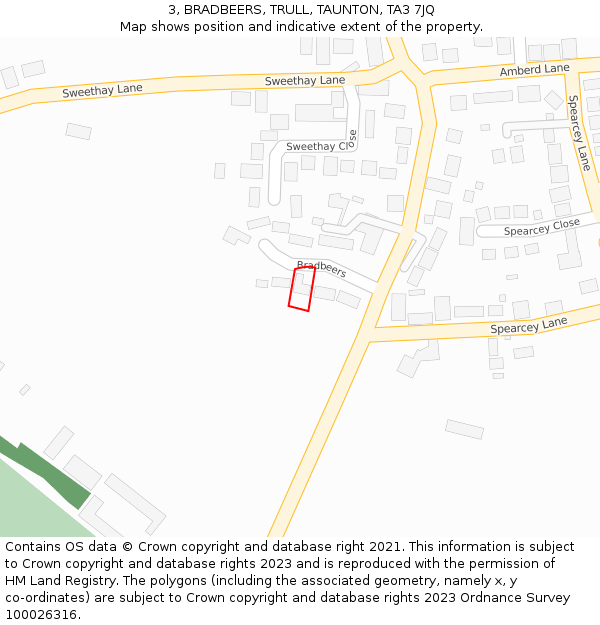 3, BRADBEERS, TRULL, TAUNTON, TA3 7JQ: Location map and indicative extent of plot