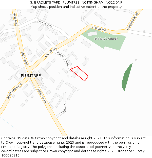 3, BRADLEYS YARD, PLUMTREE, NOTTINGHAM, NG12 5NR: Location map and indicative extent of plot