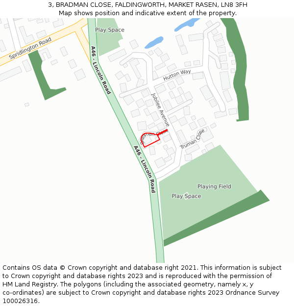 3, BRADMAN CLOSE, FALDINGWORTH, MARKET RASEN, LN8 3FH: Location map and indicative extent of plot