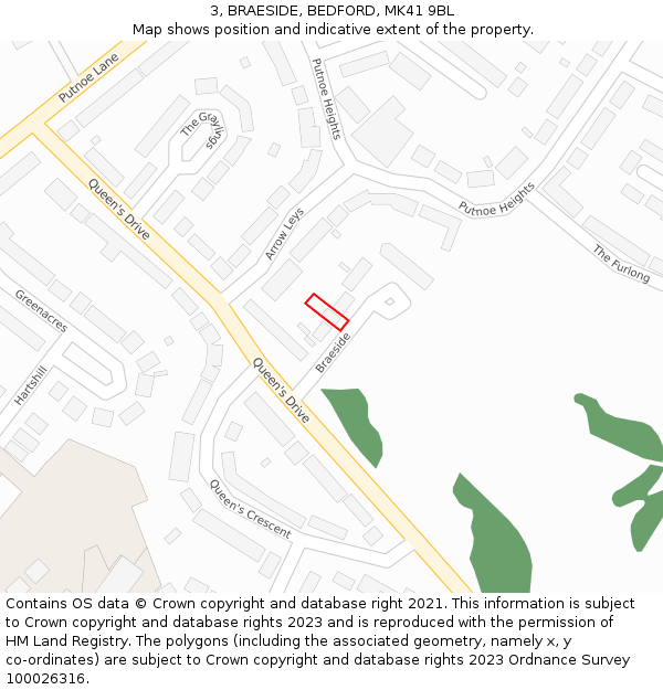 3, BRAESIDE, BEDFORD, MK41 9BL: Location map and indicative extent of plot