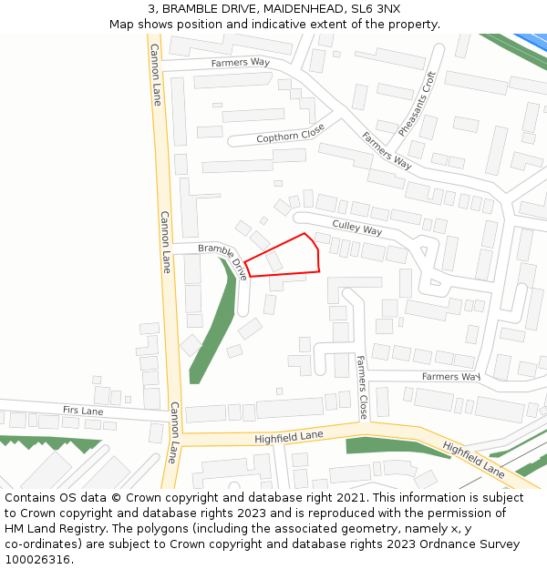 3, BRAMBLE DRIVE, MAIDENHEAD, SL6 3NX: Location map and indicative extent of plot