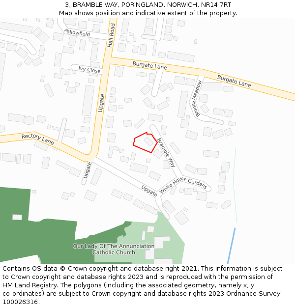 3, BRAMBLE WAY, PORINGLAND, NORWICH, NR14 7RT: Location map and indicative extent of plot