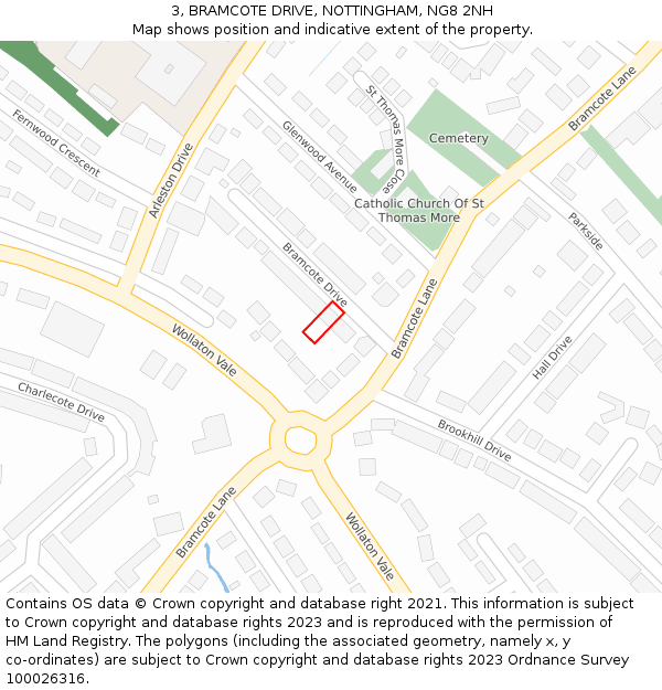 3, BRAMCOTE DRIVE, NOTTINGHAM, NG8 2NH: Location map and indicative extent of plot