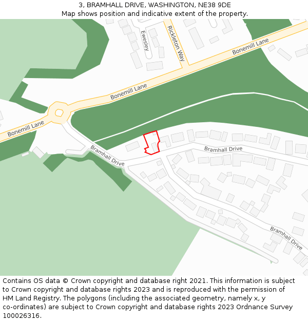 3, BRAMHALL DRIVE, WASHINGTON, NE38 9DE: Location map and indicative extent of plot