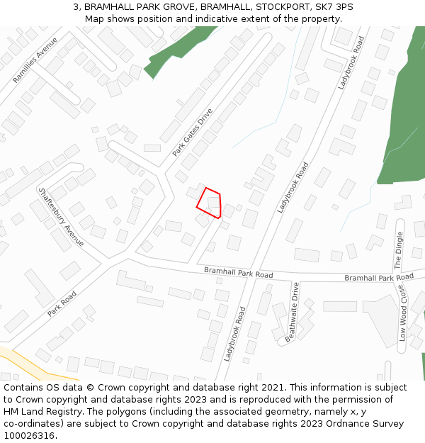 3, BRAMHALL PARK GROVE, BRAMHALL, STOCKPORT, SK7 3PS: Location map and indicative extent of plot