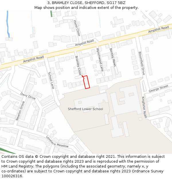 3, BRAMLEY CLOSE, SHEFFORD, SG17 5BZ: Location map and indicative extent of plot